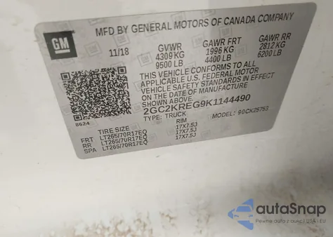 2019 Chevrolet Silverado 2500Hd Wt z USA, uszkodzony, nr VIN 2GC2KREG9K1144490